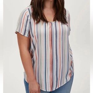 TORRID | Abbey Gauze Button Back Blouse Semi Sheer White Multi-Stripe‎ Top 1X
